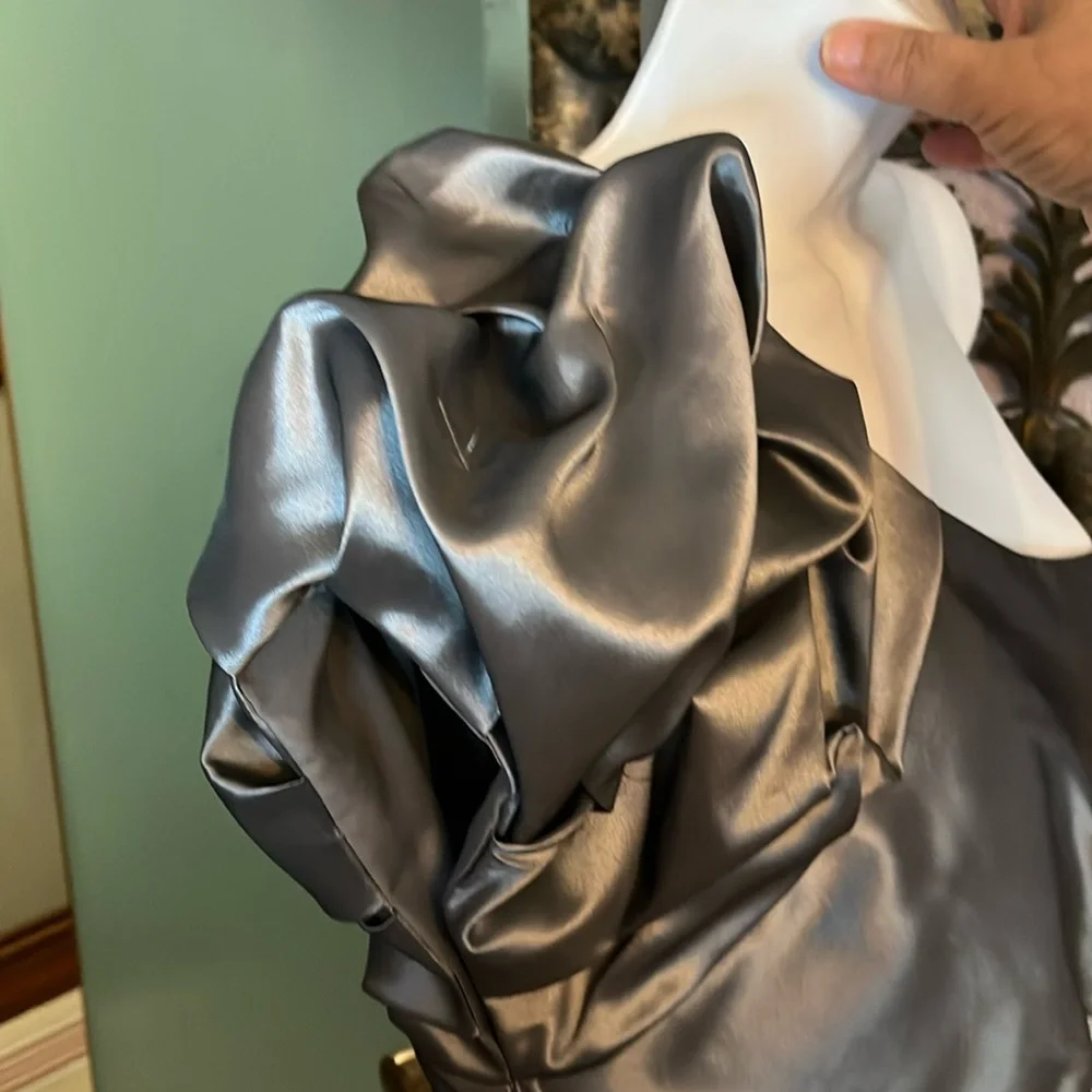 NWOT Alfred Angelo Top -Grey formal one shoulder ruched Satin top Sz 18 - Picture 3 of 12